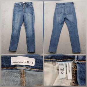 Loft The Curvy Skinny Jeans Womens 10 30 Blue Button Fly Denim High Rise EUC